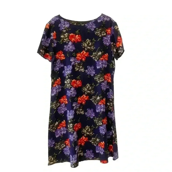 Carole Little Floral Silk Dress Size 8 Short Sleeves Purple Orange Boho Festival - Picture 1 of 10